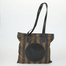 FENDI Pecan Canvas Zucca Canvas Hand Bag Leather 3 Set Brown Black Auth 165122-2