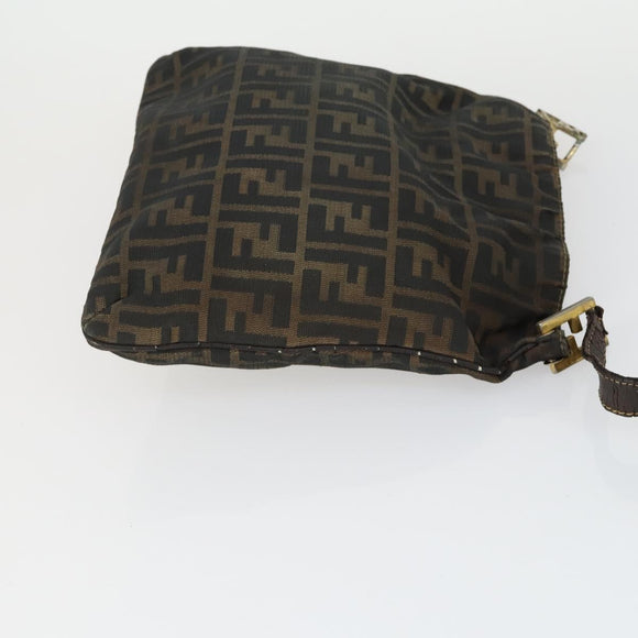 FENDI Pecan Canvas Zucca Canvas Hand Bag Leather 3 Set Brown Black Auth 165122