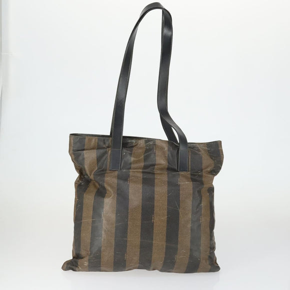 FENDI Pecan Canvas Zucca Canvas Hand Bag Leather 3 Set Brown Black Auth 165122