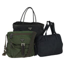 PRADA Shoulder Bag Nylon 3 Set Black Navy khaki Auth 165123-1