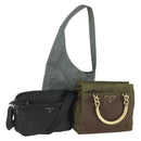 PRADA Shoulder Bag Nylon 3 Set Khaki Black Auth 165124-1