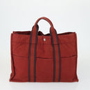 HERMES Fourre Tout Hand Bag Canvas 3 Set Gray Black Red Auth 165128-10