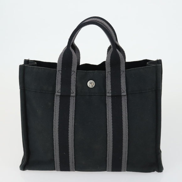 HERMES Fourre Tout Hand Bag Canvas 3 Set Gray Black Red Auth 165128