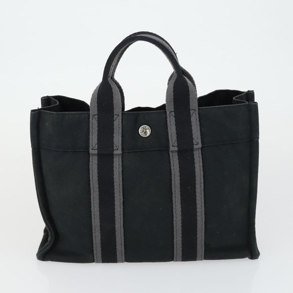 HERMES Fourre Tout Hand Bag Canvas 3 Set Gray Black Red Auth 165128