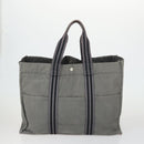 HERMES Fourre Tout Hand Bag Canvas 3 Set Gray Black Red Auth 165128-2