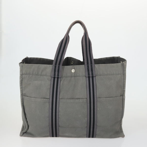 HERMES Fourre Tout Hand Bag Canvas 3 Set Gray Black Red Auth 165128