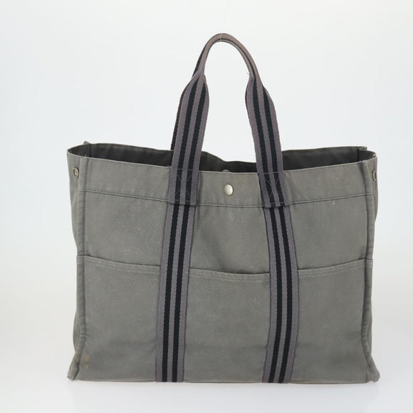 HERMES Fourre Tout Hand Bag Canvas 3 Set Gray Black Red Auth 165128