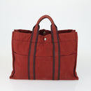 HERMES Fourre Tout Hand Bag Canvas 3 Set Gray Black Red Auth 165128-9