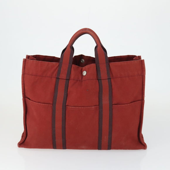 HERMES Fourre Tout Hand Bag Canvas 3 Set Gray Black Red Auth 165128