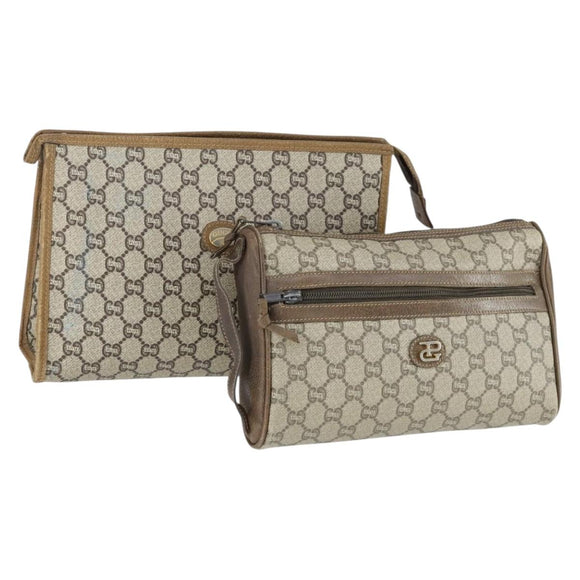 GUCCI GG Plus Supreme Clutch Bag PVC Leather 2 Set Beige Auth 165135
