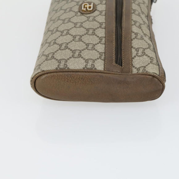 GUCCI GG Plus Supreme Clutch Bag PVC Leather 2 Set Beige Auth 165135