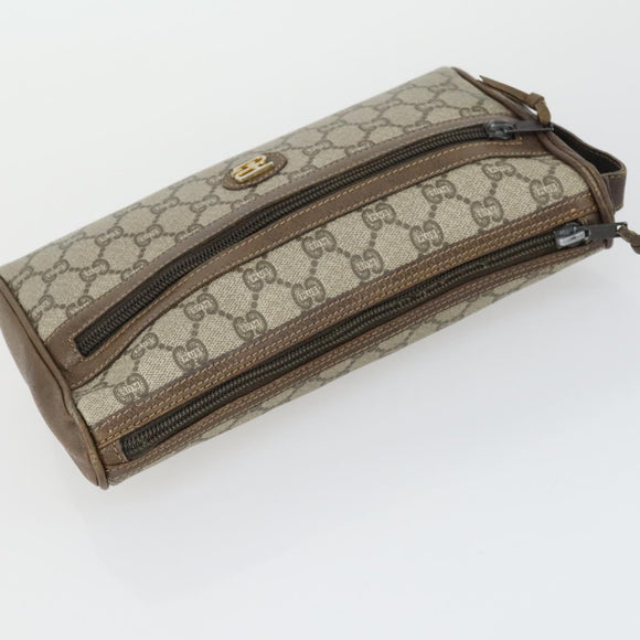 GUCCI GG Plus Supreme Clutch Bag PVC Leather 2 Set Beige Auth 165135