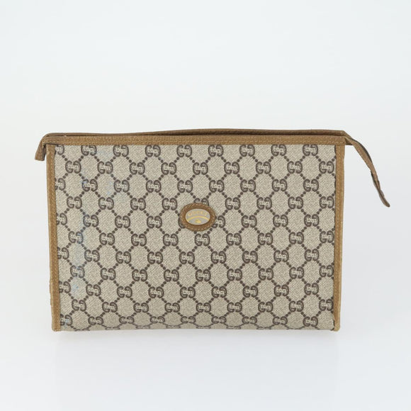 GUCCI GG Plus Supreme Clutch Bag PVC Leather 2 Set Beige Auth 165135