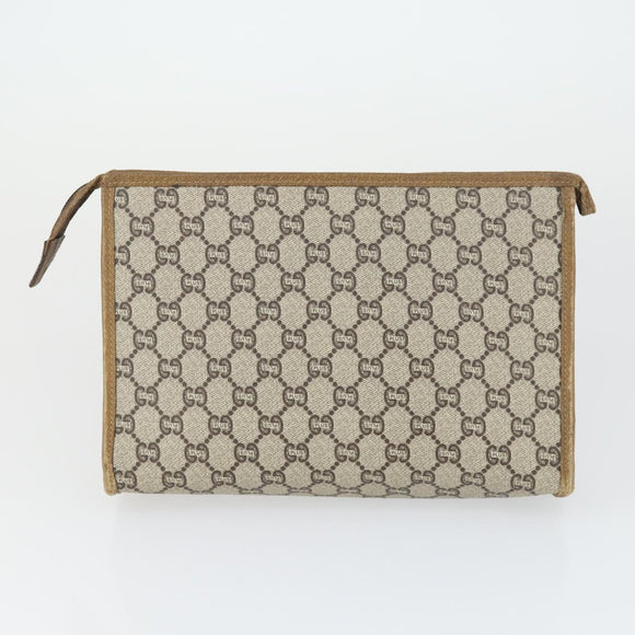 GUCCI GG Plus Supreme Clutch Bag PVC Leather 2 Set Beige Auth 165135