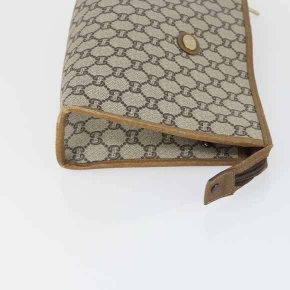 GUCCI GG Plus Supreme Clutch Bag PVC Leather 2 Set Beige Auth 165135