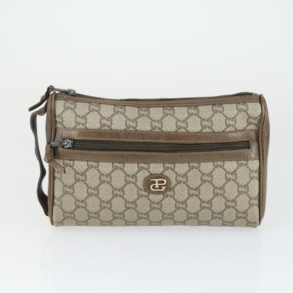 GUCCI GG Plus Supreme Clutch Bag PVC Leather 2 Set Beige Auth 165135