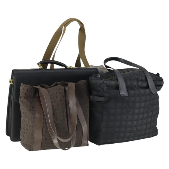 BVLGARI BALLY CHANEL SAINT LAURENT Bag Nylon Leather 4 Set Black Auth 165147