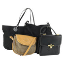 GUCCI GG Canvas Shoulder Bag Nylon Leather 4 Set Black Beige Auth 165149-1