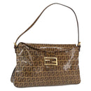 FENDI Zucchino Canvas Mamma Baguette Shoulder Bag PVC Brown Gold Auth 165168-1