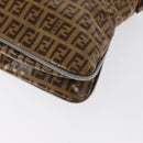 FENDI Zucchino Canvas Mamma Baguette Shoulder Bag PVC Brown Gold Auth 165168-15