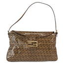 FENDI Zucchino Canvas Mamma Baguette Shoulder Bag PVC Brown Gold Auth 165168-13