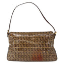 FENDI Zucchino Canvas Mamma Baguette Shoulder Bag PVC Brown Gold Auth 165168-2