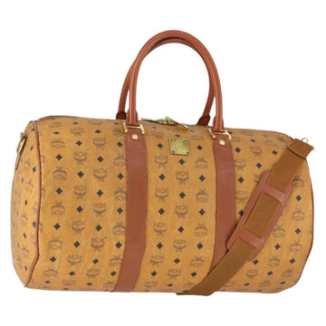 MCM Vicetos Logogram Boston Bag PVC Leather 2way Brown Gold Auth 165171