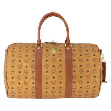 MCM Vicetos Logogram Boston Bag PVC Leather 2way Brown Gold Auth 165171 - 0