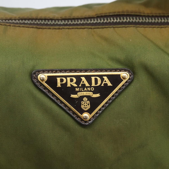 PRADA Shoulder Bag Nylon Leather Khaki Gold Auth 165173