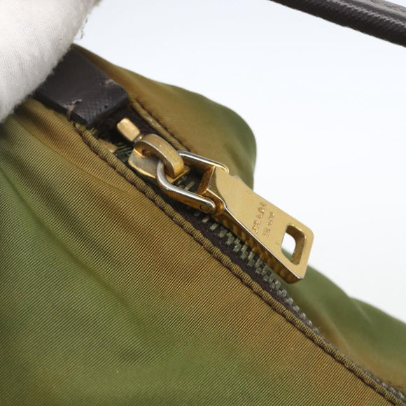 PRADA Shoulder Bag Nylon Leather Khaki Gold Auth 165173