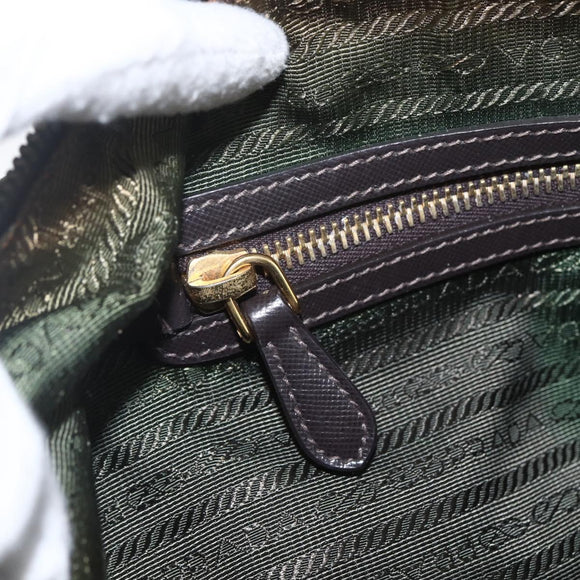 PRADA Shoulder Bag Nylon Leather Khaki Gold Auth 165173