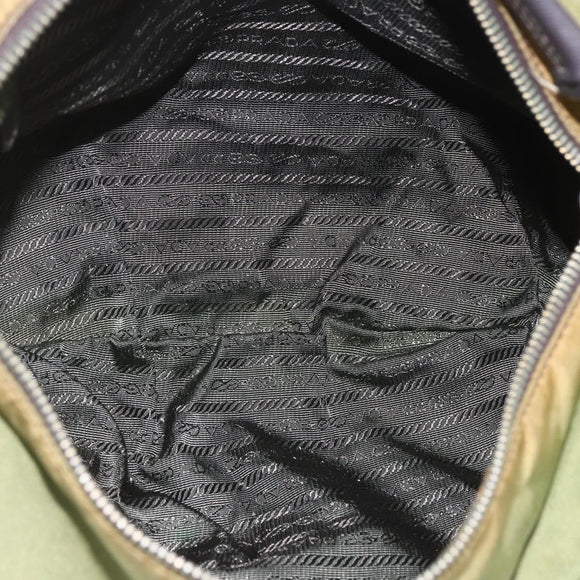 PRADA Shoulder Bag Nylon Leather Khaki Gold Auth 165173