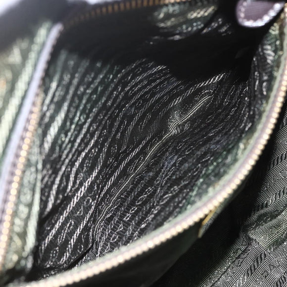 PRADA Shoulder Bag Nylon Leather Khaki Gold Auth 165173