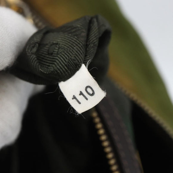 PRADA Shoulder Bag Nylon Leather Khaki Gold Auth 165173