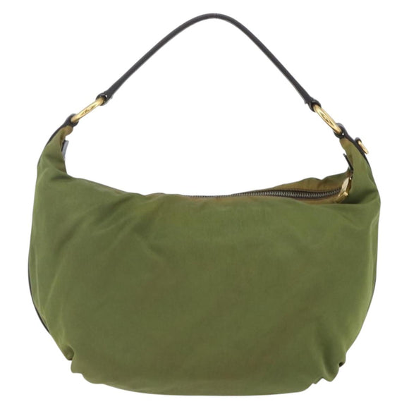 PRADA Shoulder Bag Nylon Leather Khaki Gold Auth 165173