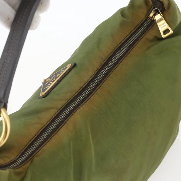 PRADA Shoulder Bag Nylon Leather Khaki Gold Auth 165173