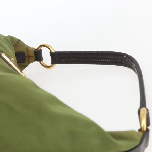 PRADA Shoulder Bag Nylon Leather Khaki Gold Auth 165173