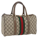 GUCCI GG Supreme Web Sherry Line Boston Bag PVC Beige Gold 39 02 007 Auth 165177-1