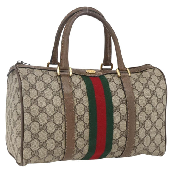 GUCCI GG Supreme Web Sherry Line Boston Bag PVC Beige Gold 39 02 007 Auth 165177