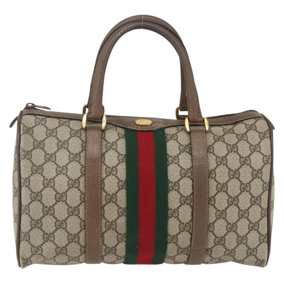 GUCCI GG Supreme Web Sherry Line Boston Bag PVC Beige Gold 39 02 007 Auth 165177