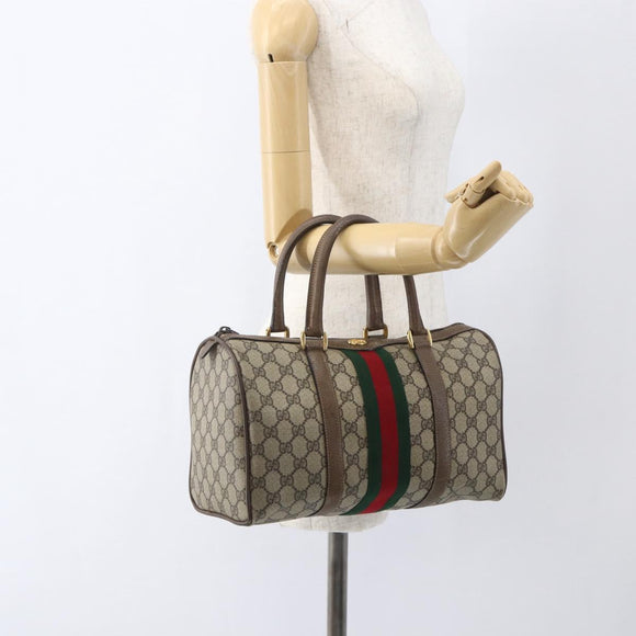 GUCCI GG Supreme Web Sherry Line Boston Bag PVC Beige Gold 39 02 007 Auth 165177