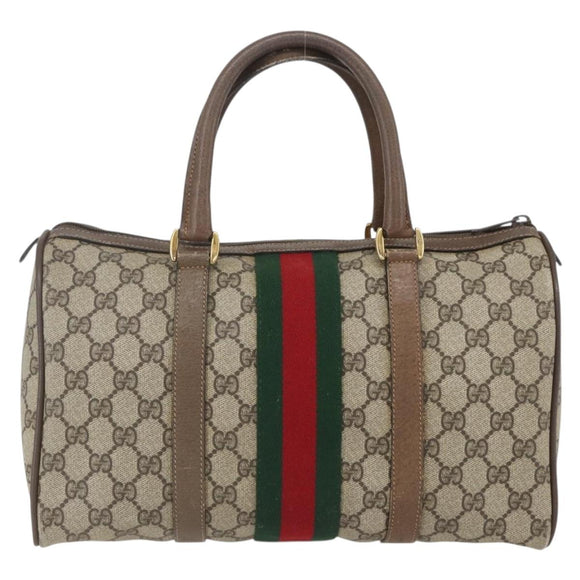 GUCCI GG Supreme Web Sherry Line Boston Bag PVC Beige Gold 39 02 007 Auth 165177