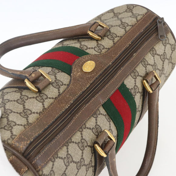 GUCCI GG Supreme Web Sherry Line Boston Bag PVC Beige Gold 39 02 007 Auth 165177