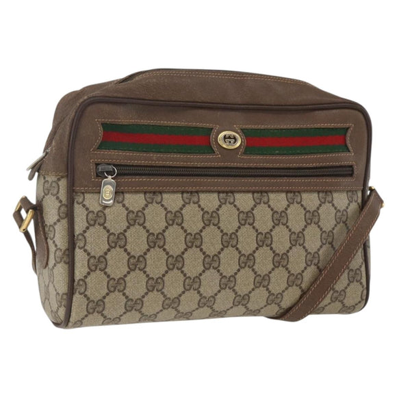 GUCCI GG Supreme Web Sherry Line Bag PVC Beige Gold 56 02 088 Auth 165182
