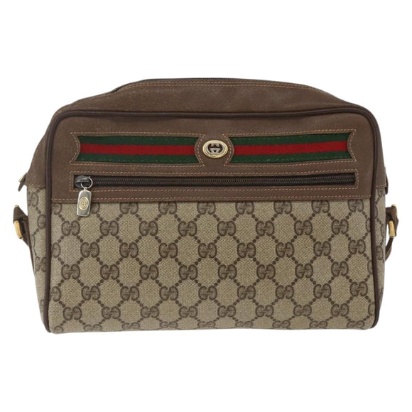 GUCCI GG Supreme Web Sherry Line Bag PVC Beige Gold 56 02 088 Auth 165182