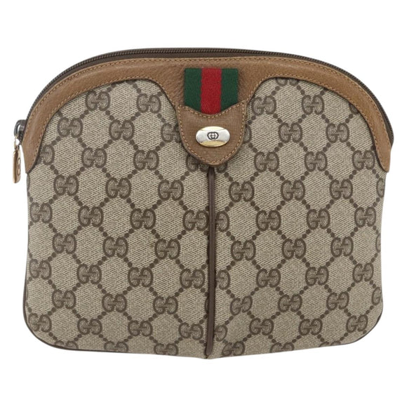 GUCCI GG Supreme Web Sherry Line Bag PVC Beige Gold 98 02 047 Auth 165184