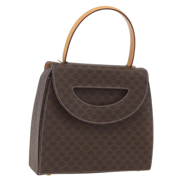 CELINE Macadam Canvas Hand Bag PVC Leather Brown Gold Auth 165186