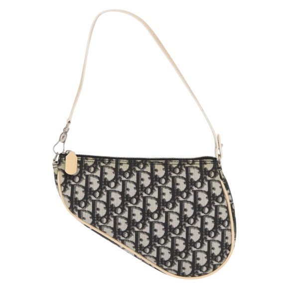 Christian Dior Trotter Canvas Saddle Pouch Pouch PVC Black Silver Auth 165188V