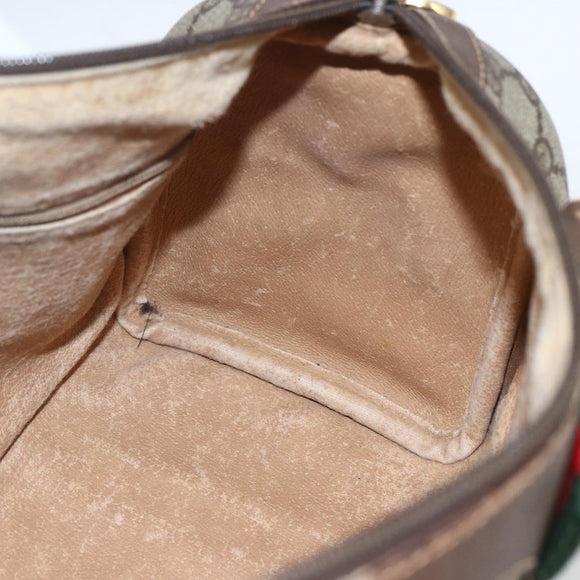 GUCCI GG Supreme Web Sherry Line Bag PVC Beige Gold 40 02 006 Auth 165192