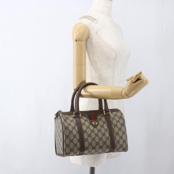 GUCCI GG Supreme Web Sherry Line Bag PVC Beige Gold 40 02 006 Auth 165192